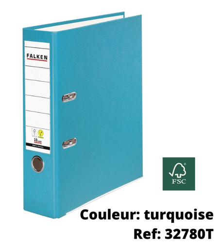 Classeur à levier en plastique, dos 8 cm - turquoise (ref: 32780T)