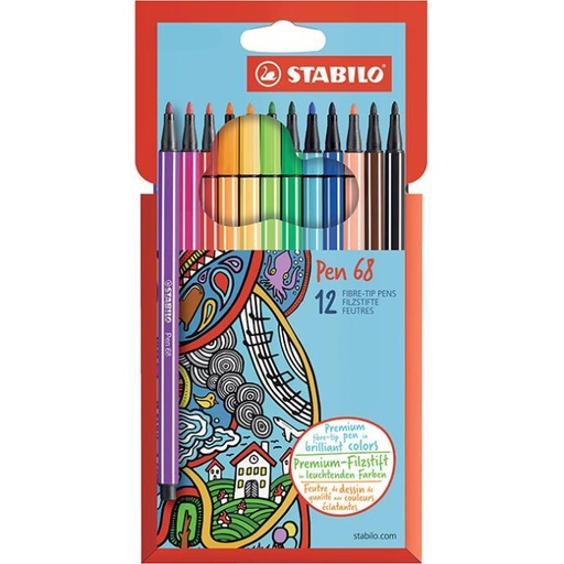 Marqueurs Pen 68 classiques, étui de 12 - Stabilo (ref: 539004)